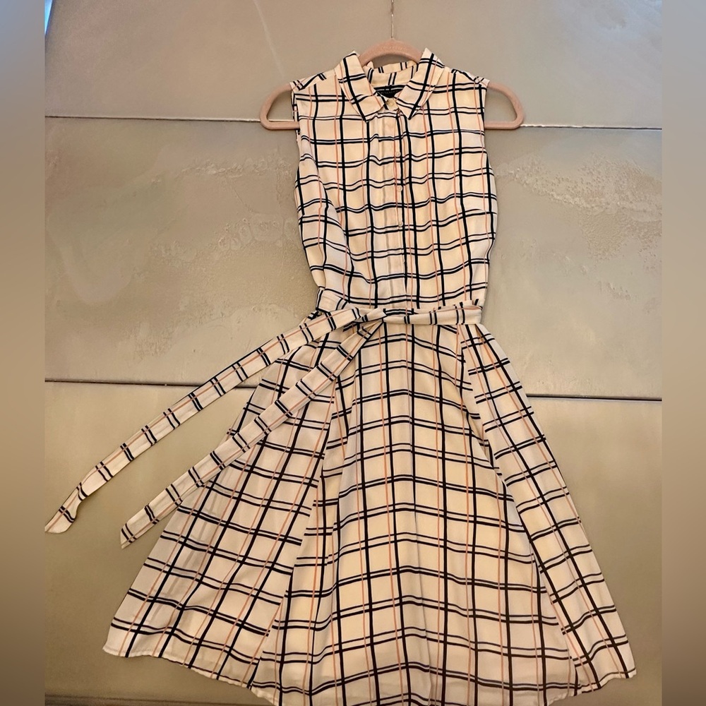 Banana Republic cream, navy, and peach stripped dress.